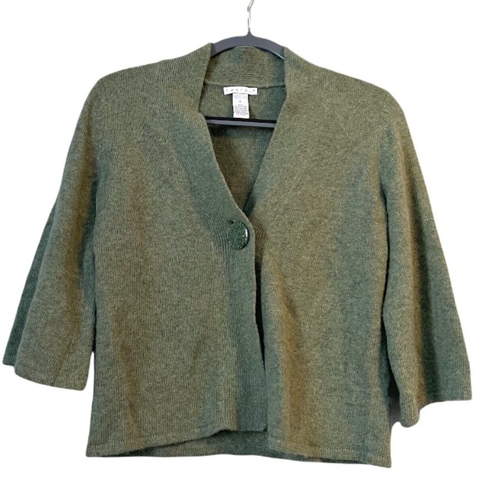 Tweeds Soft Green Angora/Wool Blend 1 Button Sweater